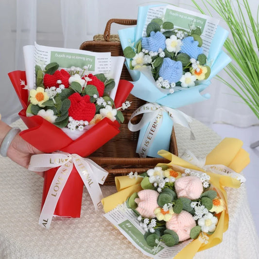 Finished Knitted flowers Sunflowers crochet Bouquet Creative Knited Flowers Valentine Mothers' Day Birthday Graduation Gifts